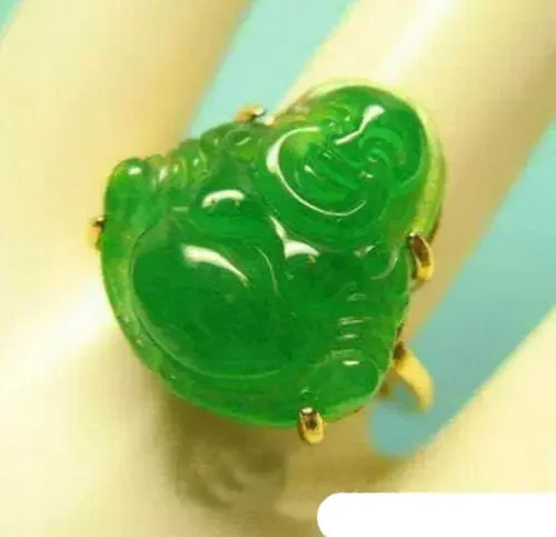 Exquisite Green Jade Buddha 18KGP Ring size: 6.7. 8. 9 5.24