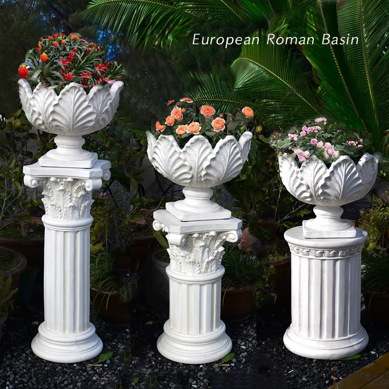 

European-style large flower pot retro Roman column courtyard wedding villa entrance ornaments outdoor display table wholesale