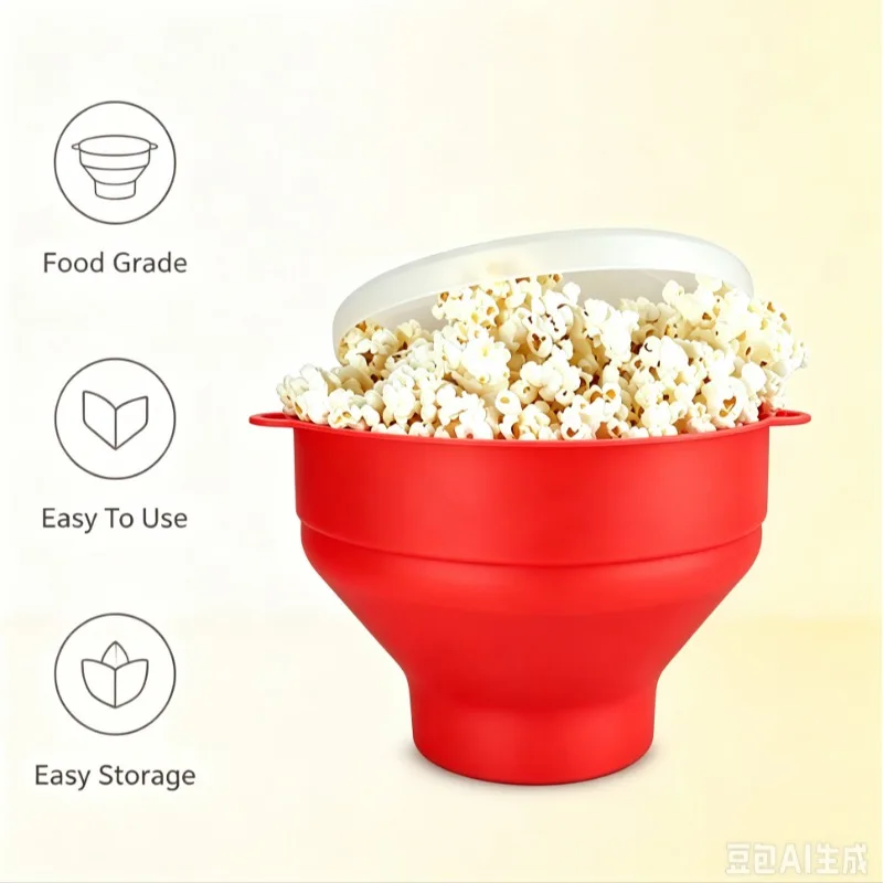 Large Microwave Popcorn Popper,Silicone Popcorn Popper, Collapsible Microwave Popcorn Maker Bowl, Use In Microwave