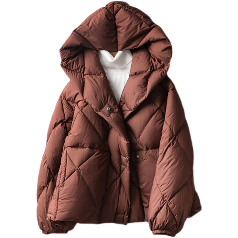 بطة أسفل سترة مع غطاء محرك السيارة للنساء ، معطف فضفاض غير رسمي ، أكثر من حجم ، أبيض ، أبلى الدافئة ، والأزياء ، جديد ، الخريف ، الشتاء ، 2023