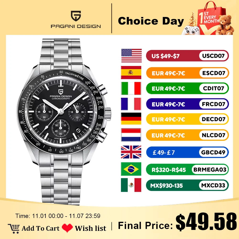 2025 جديد PAGANI DESIGN V5 القمر ساعات رجالية فاخرة ساعة كوارتز للرجال كرونوغراف مقاوم للماء الرياضة ساعة من الفولاذ المقاوم للصدأ