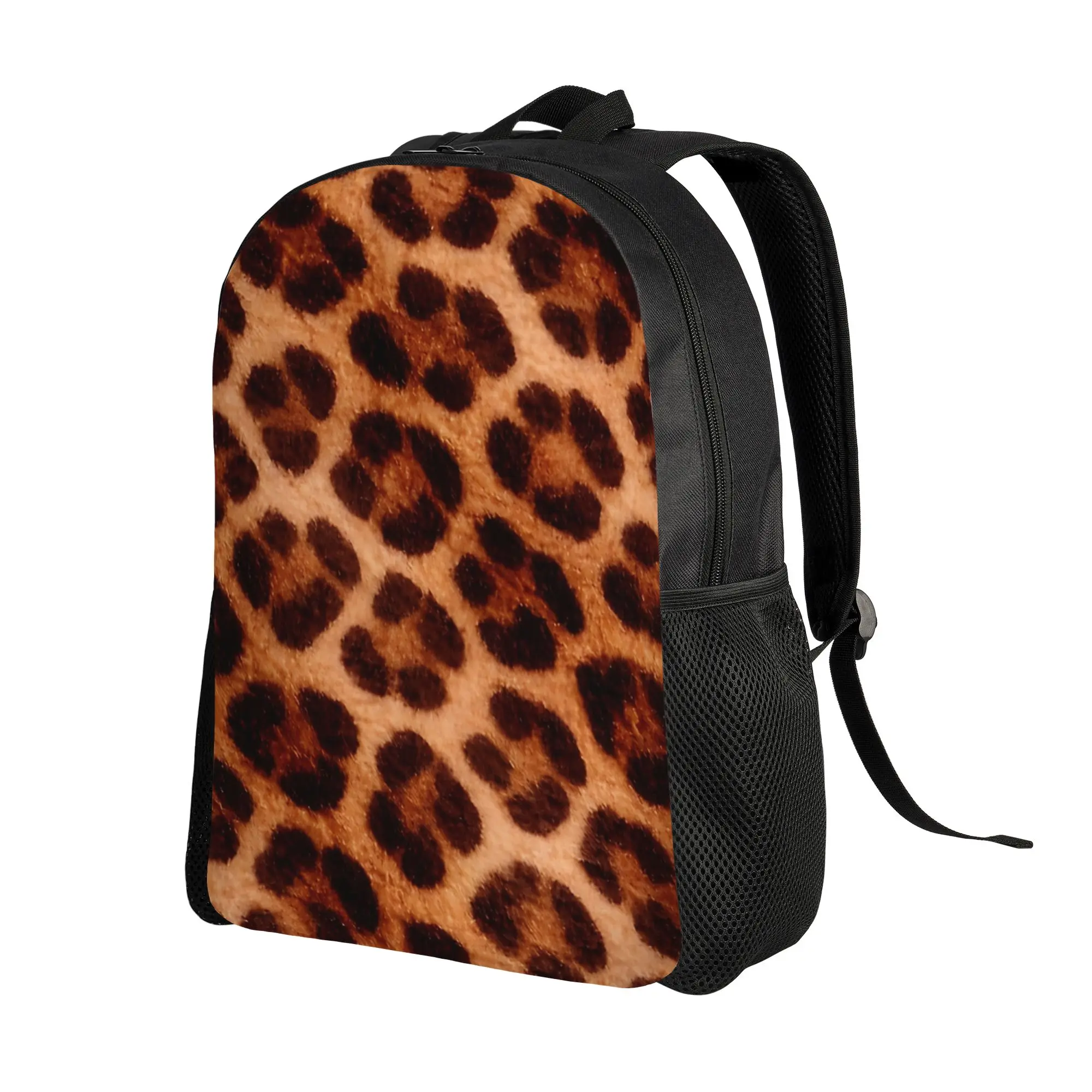 Back to school season High Street Charcoal Leopard Print Dark Animal  Texture Daypack Leopard Print Female Handbag Backpack