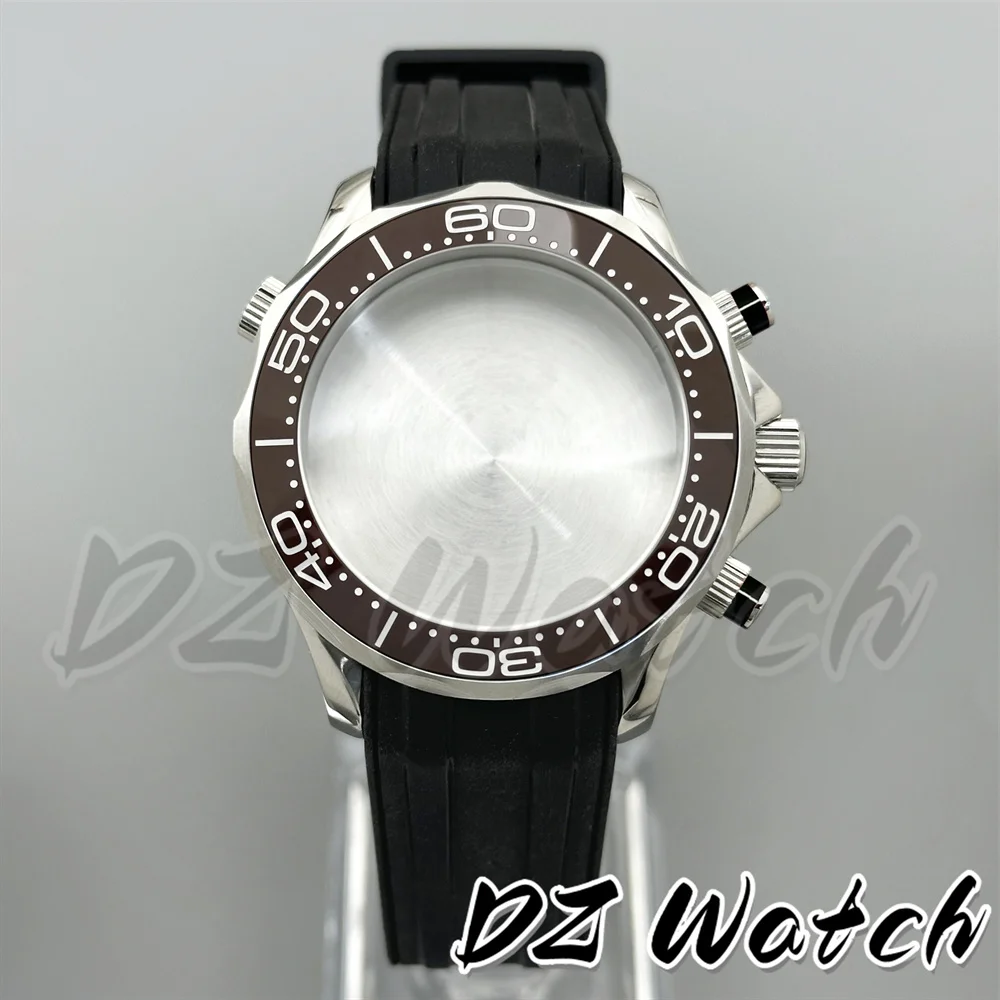 Chronograph Diver Case 41mm 316 Stainless Steel Black Ceramic Bezel Rose Gold Markers Black Rubber Strap Fits VK63 VK64 Movement