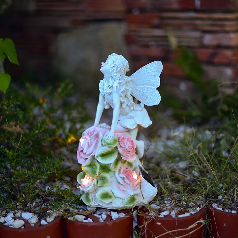 Imagem -03 - Anjo Menina Resina Ornamento Flor Solar Estátua Fada Artesanato