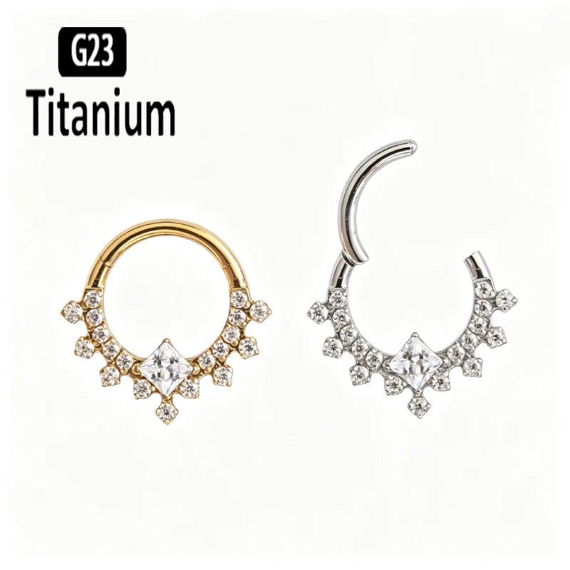 G23 Titanium High Quality Plane CZ Septum Hoops Piercing Clicker Nose Rings Segment Tragus Cartilage Daith Earrings Body Jewelry - view 6