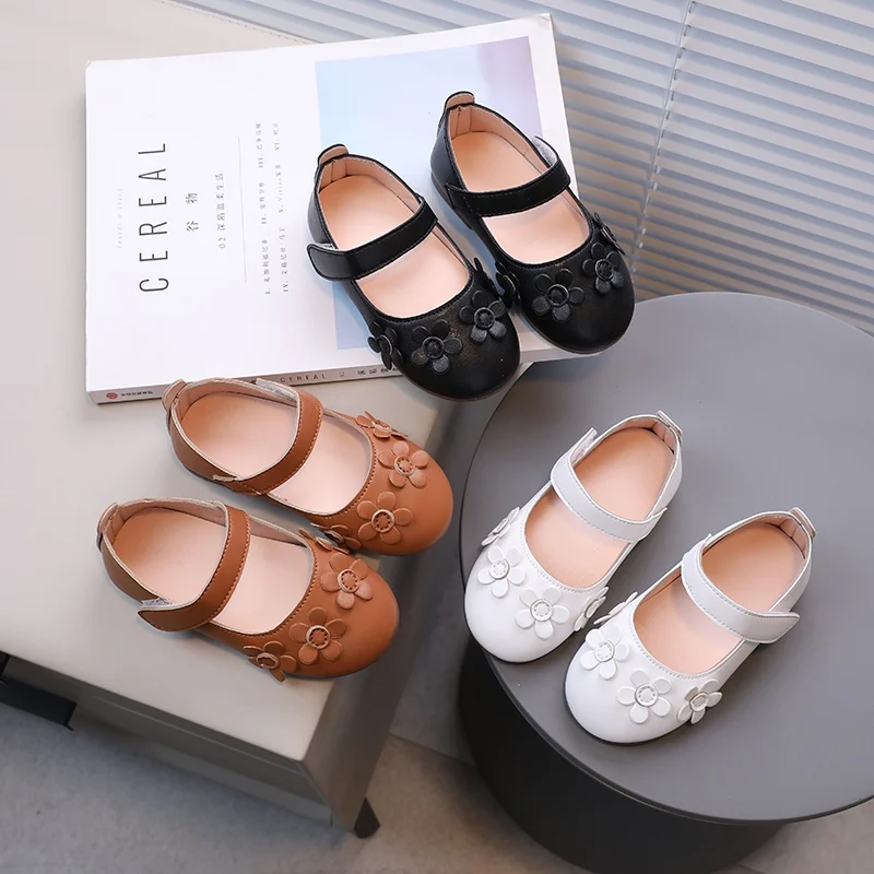 Spring Summer Girls Shoes Cute Flower Wedding Party Leather Shoes School Princess Ballet Flats for Kids Girls Toddler Footwear