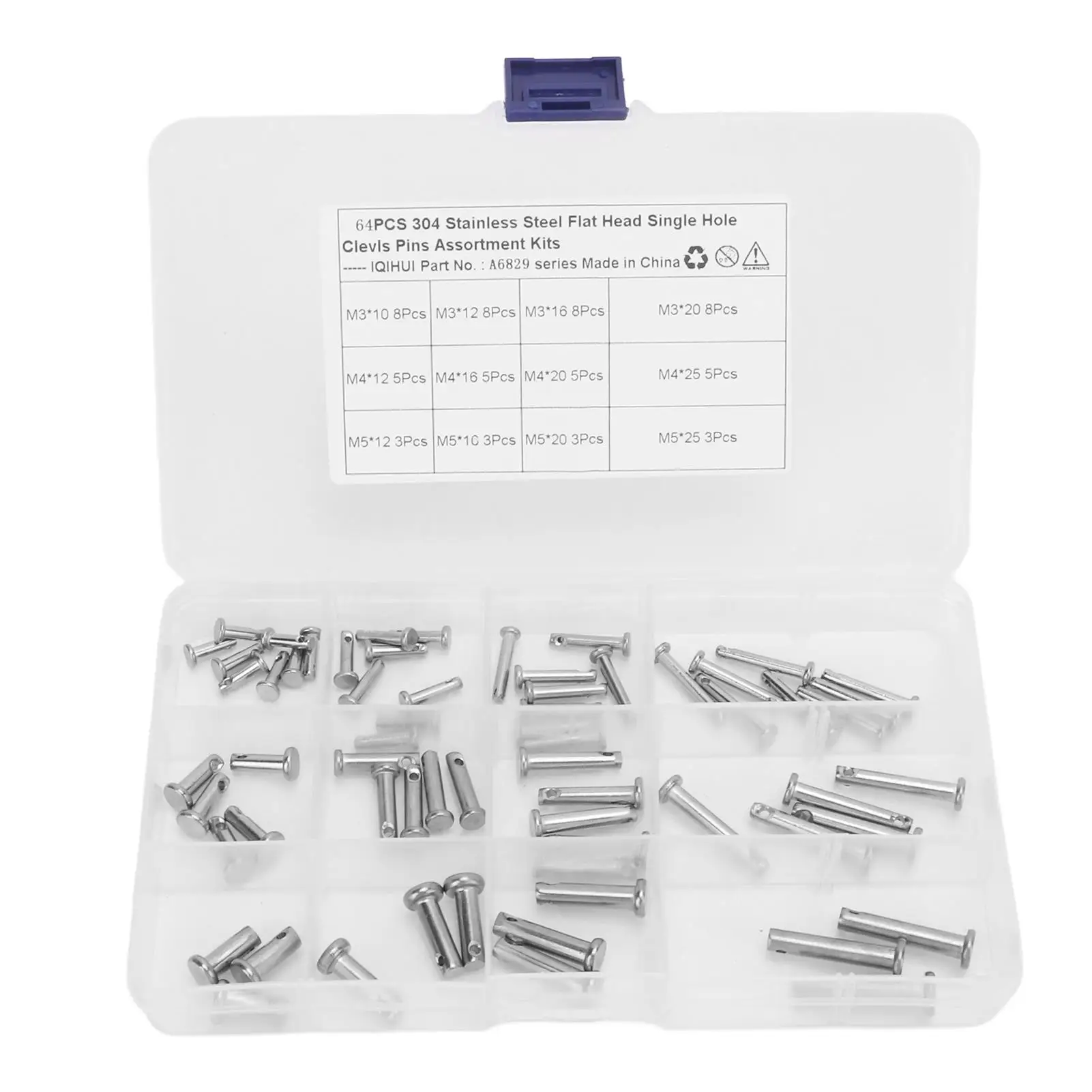 T-Shaped Clevis Pin Assortment Kit - Stainless Steel Single Hole Clevis Pins - 12 Sizes Available