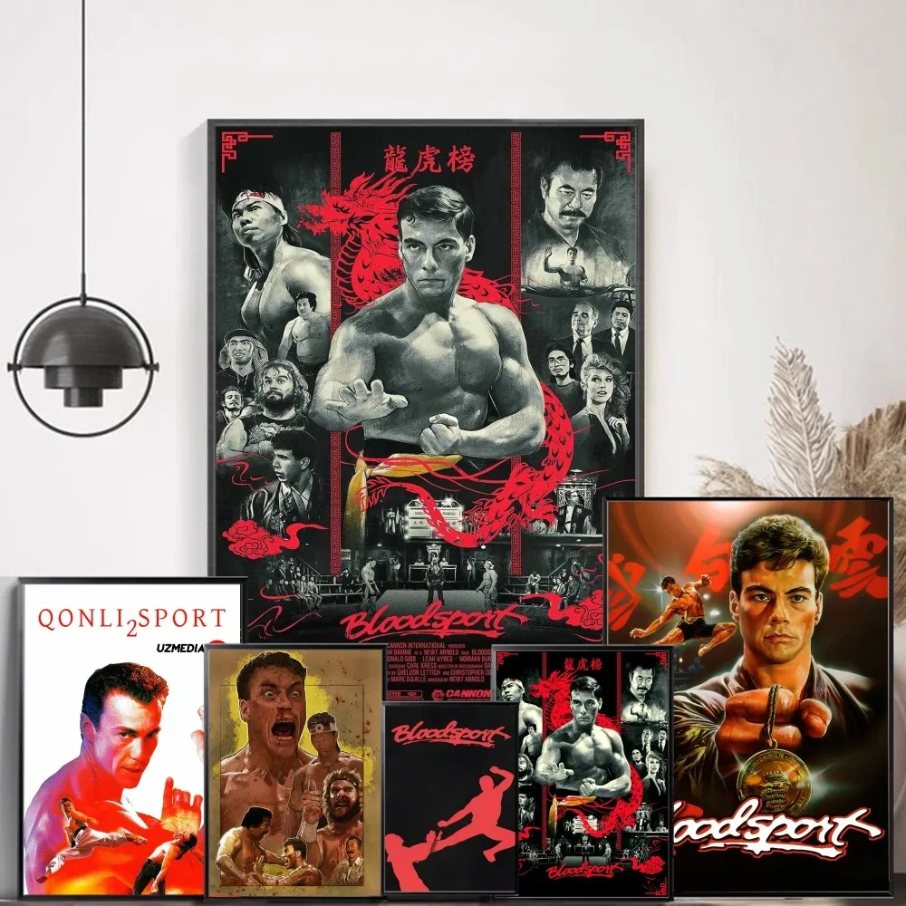 ملصق فني ذاتي اللصق ، مطبوعات ورقة بيضاء ، أعمال فنية جمالية ، لوحة جدارية ، فيلم رياضة الدم ، جان-كلود كونغ فو #1