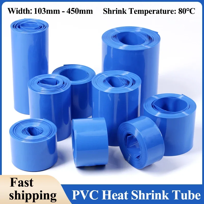 1/2/5m PVC Heat Shrink Tube 18650 Lipo Battery Pack 103mm ~ 450mm Insulated Protection Film Wrap lithium Case Cable Sleeve Blue