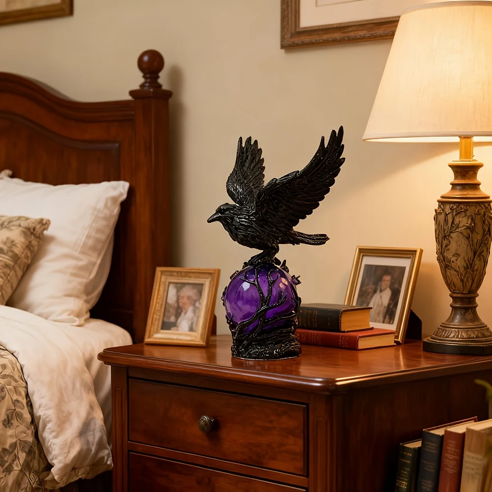 Mysterious Raven Moonlight Lamp – Gothic-Style Perched Raven on Glowing Orb, Soft Ambient Night Light for Outdoor & Indoor Spaces, Ideal for Fantasy, Dark Academia, or Moody Home Decor in Bedrooms, Studies, and Offices – Thoughtful Gift for Enthusiasts of view 5