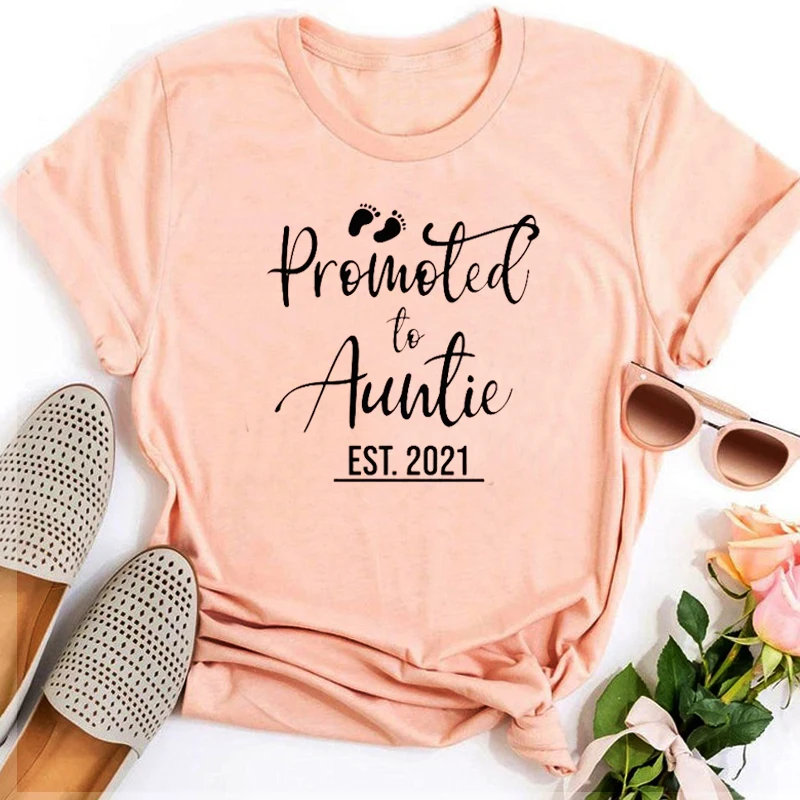 

Promoted To Auntie Est 2022 Shirt Mother's Day New Aunt Shirts Baby Shower Tee Funny Pregnancy Reveal Tshirt Women Aesthetic XL