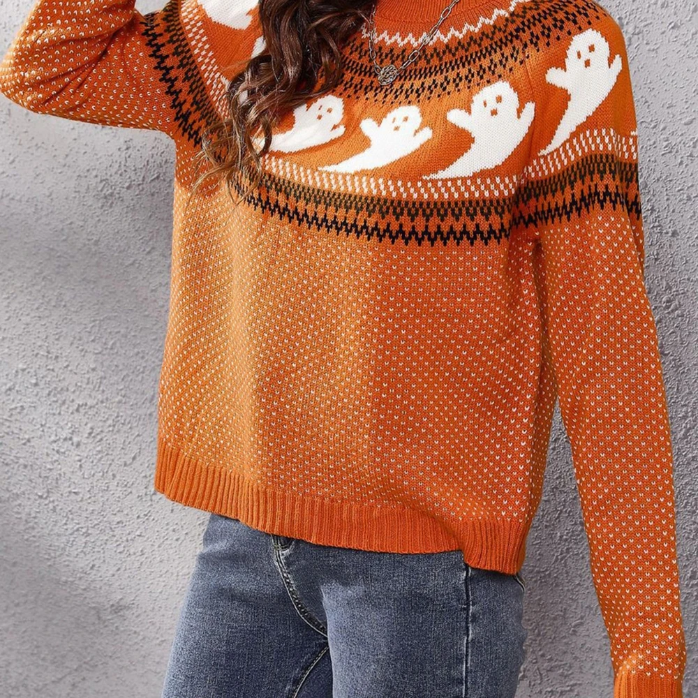 

SMT Best Selling Halloween Ghost Retro Polka Dot Long Sleeve Knitted Sweater Women Loose Autumn Winter European And American