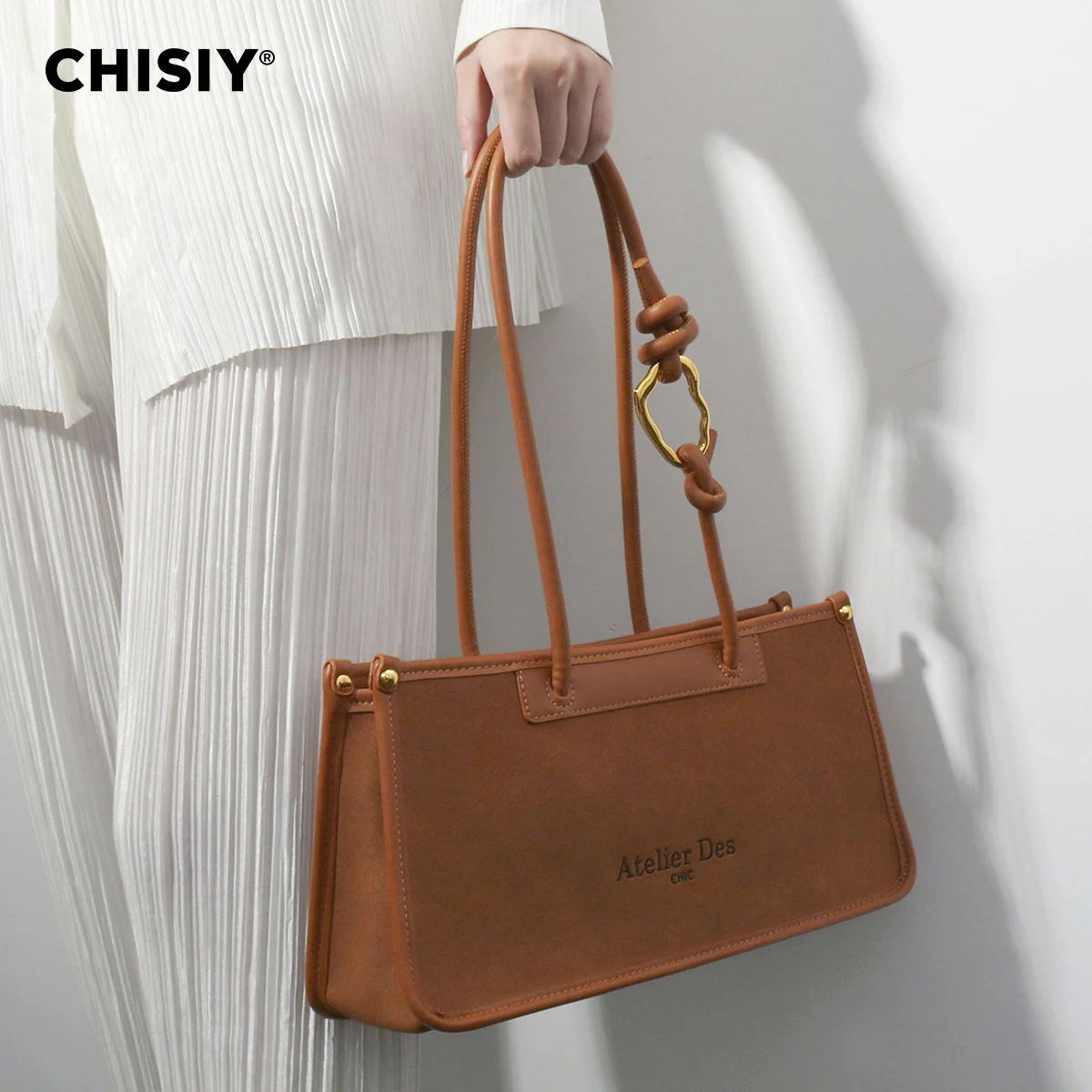 CHISIY Original Handmade Canvas Large Capacity French Stick Bag Large Capacity Commuter Splicing Design Single Shoulder Handbag