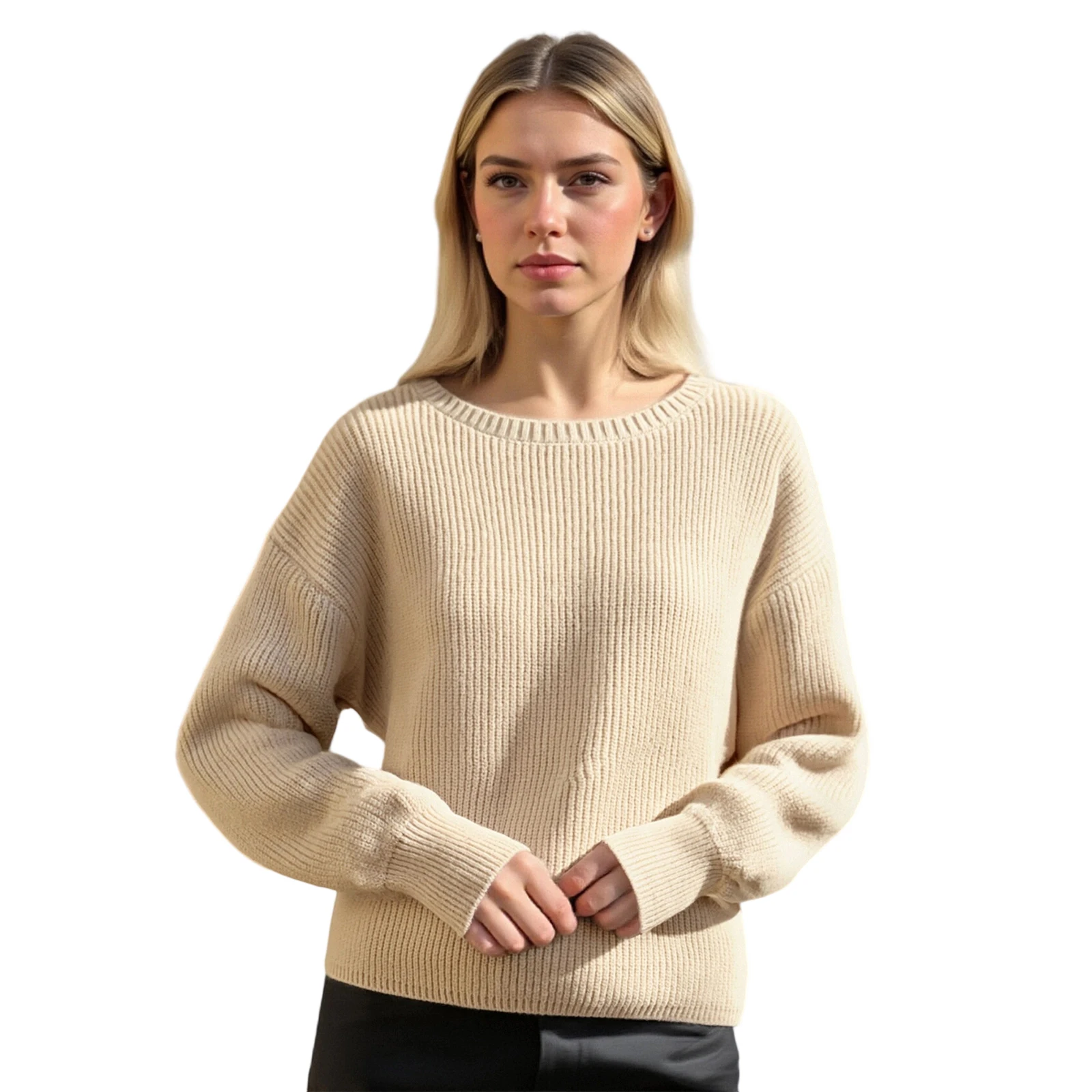 

Женский свободный свитер, модные повседневные однотонные вязаные топы с круглым вырезом и длинными рукавами