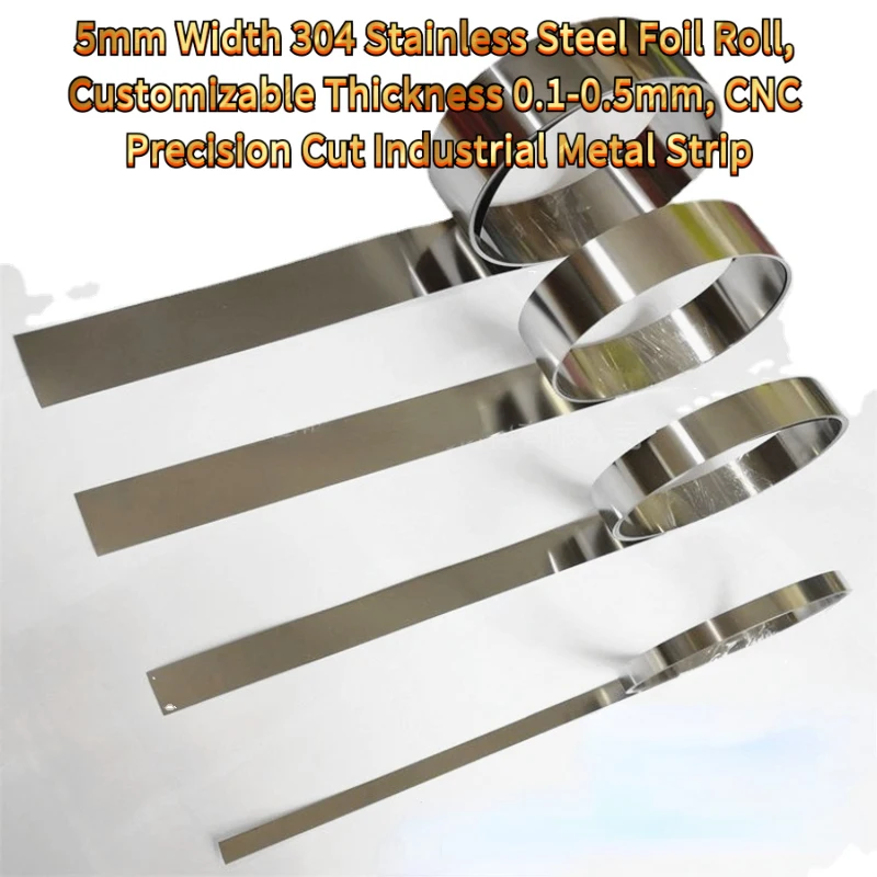 5mm Width 304 Stainless Steel Foil Roll, Customizable Thickness 0.1-0.5mm, Precision Cut Industrial Metal Strip