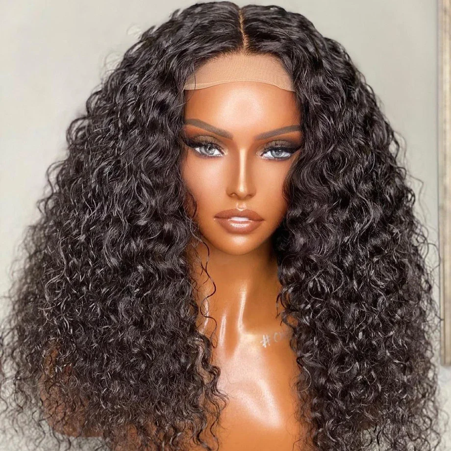 Soft 180Density Natural Black 26Inch Preplucked Kinky Curly Long Deep Lace Front Wig For Women With Baby Hair Glueless Daily