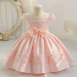 HETISO New Young Girls Dresses Beading 3D Bow Girl Princess Dress for Birthday Party Satin Baby Ball Gown 1-4 Years