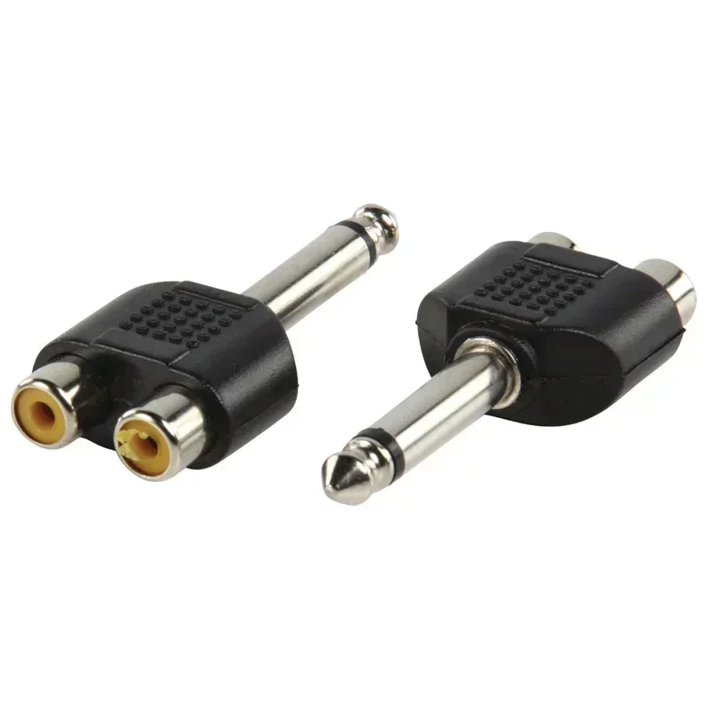 6.35mm Mono 1/4 Inch Male Plug To Dual RCA Female Y Splitter Connector Audio Adapter Converter For KTV Speaker Sound