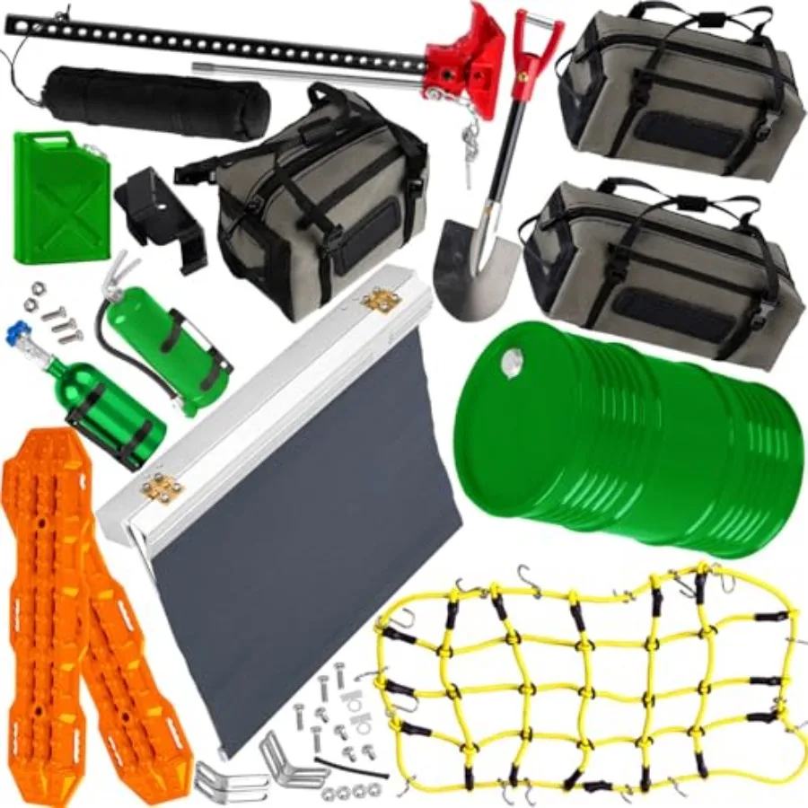 

Crawler Car Decoration for 1/10 Trx4 Trx6 SCX10 Gen 7/Gen 8Mini Luggage Net Simulation Package Shovel Fuel Tanks Recovery Board