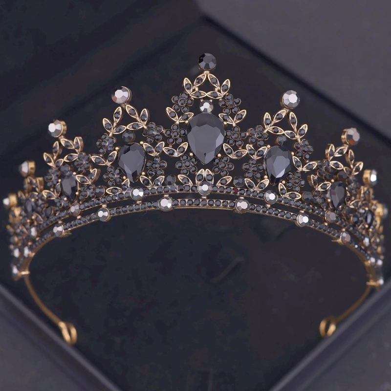 Baroque Black Crystal Tiaras And Crowns Headband Rhinestone Prom Diadem Bridal Wedding Hair Accessories Jewelry Crown Tiara Gift