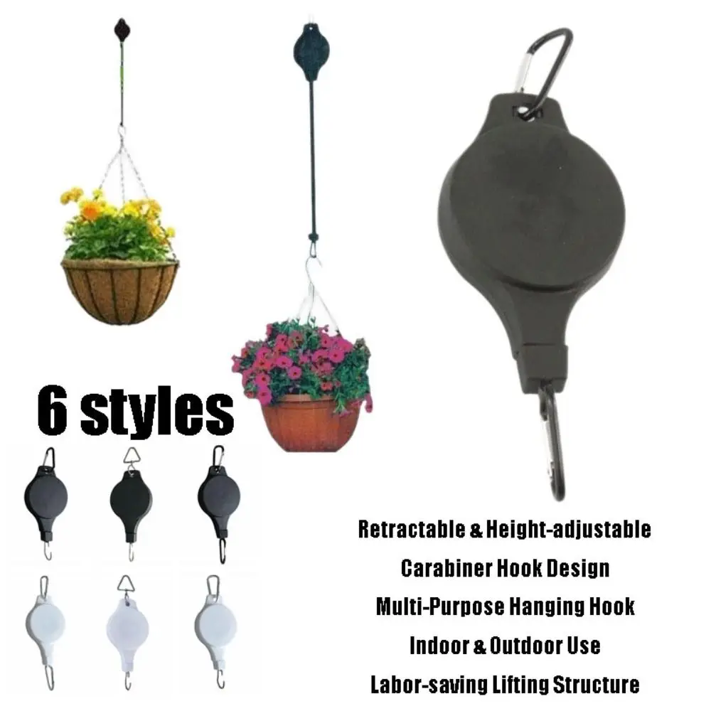 Pulley Flower Basket Lifting Hooks Retractable Adjustable Pulley Hanging Hook Multipurpose Plastic Flower Pot Hook Yard