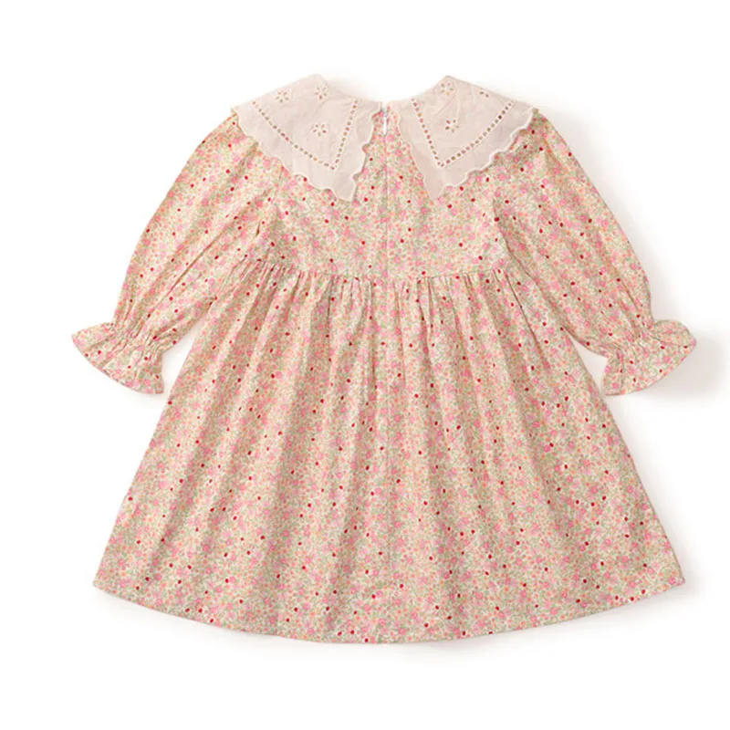 Spring Long Sleeve Dresses For Girls Pink Cute Big Girl Dresses With Lapel Peter Pan Collar 2 3 4 5 6 7 8 9 10 Year Fall Clothes