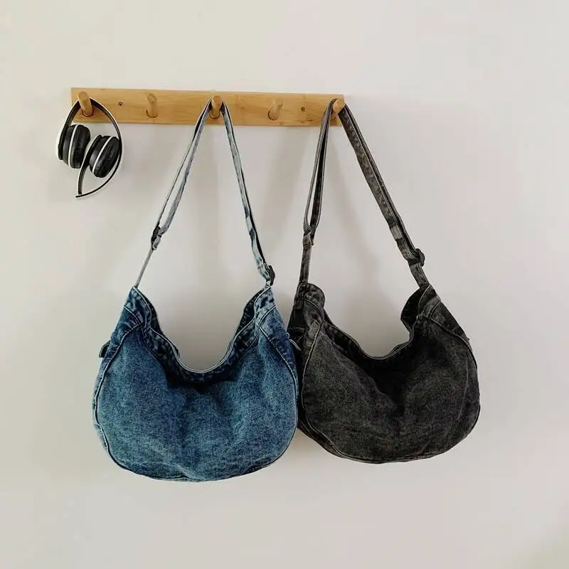 

Новая джинсовая сумка через плечо с регулируемым ремнем, джинсовая строчка с напуском, повседневная модная кожаная дорожная минималистичная сумка в стиле ретро