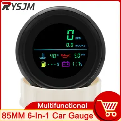 85mm LCD Digital 6 in 1 0-19999RPM Tachometer+Hourmeter+Water Temp +Fuel Level+Oil Press+Voltage Car Gauge Multi-Function Meter