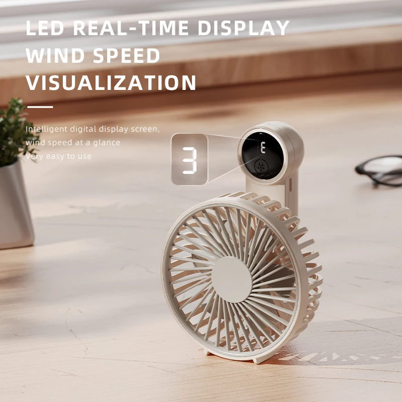 Ventilador de mão recarregável com display digital LED, ar condicionado portátil, 180 ° ajustável, ventilador dobrável, 3 engrenagens, novo, 2024