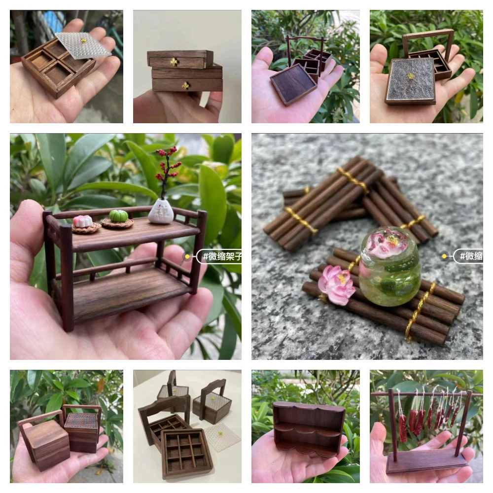 Dollhouse Miniature Chinese Decoration Antique Tea Cabinet Pastry Basket Fruit Tray Food Box 1/6 Cabinet Model Doll Furniture