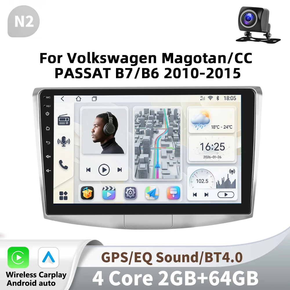 Podofo 10 inch Android autoradio voor Volkswagen Magotan/CC PASSAT B7/B6 2010-2015 als multimediaspeler, videospeler en GPS-navigatie 2din