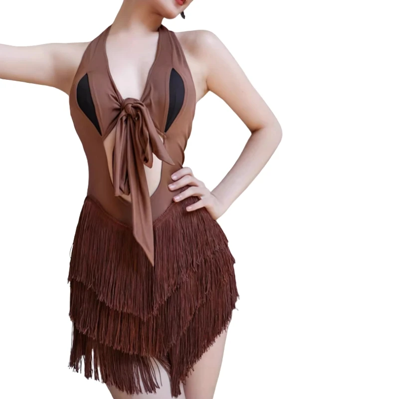 

2025 New Latin Dance Dress Women Sexy Fringe Dress Cha Cha Rumba Samba Dance Clothes Salsa Competition Dancewear Costumes