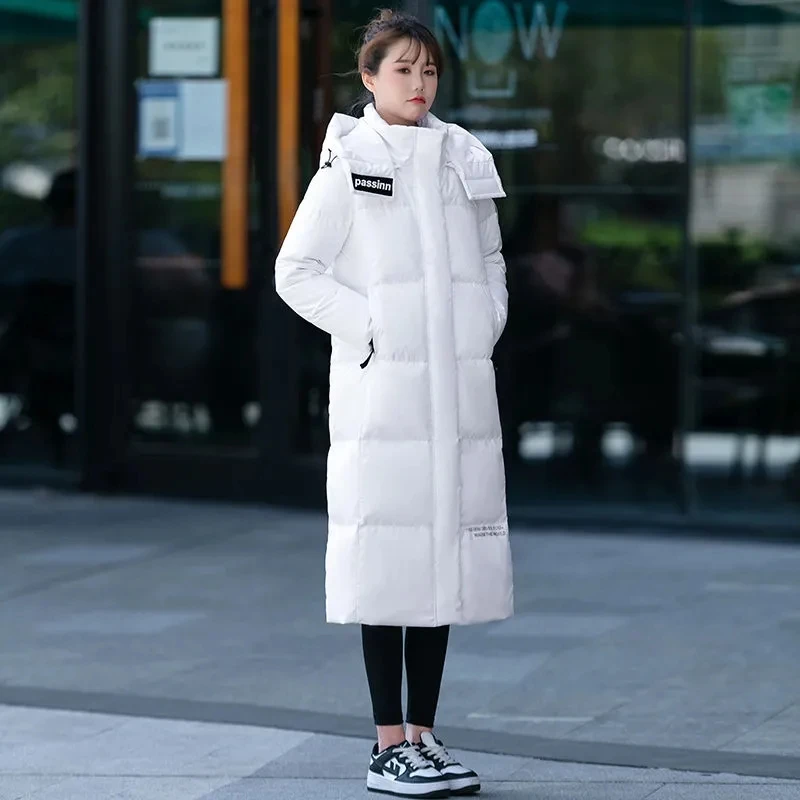 Down  2023 New Female Korean Fashion Relaxed Temperament Long Over-the-knee Super Thick Winter Hooded Warm Coat FemaleTide