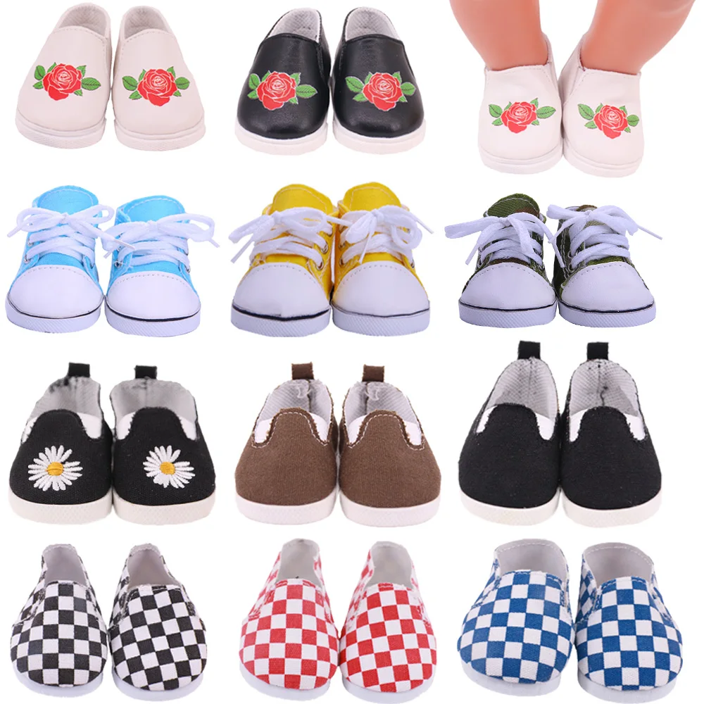 Doll Shoes Handmade Canvas Shoes 7Cm Shoes For 18 Inch American of girl`&43Cm Baby New Born Doll Accessories Our Generation Toy