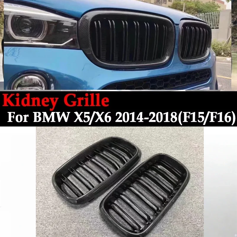 Front Bumper Kidney Grill  Grille For BMW X5 X6 F15 F16 2014-2018 Real Carbon Fiber Center Grille sDrive35i xDrive