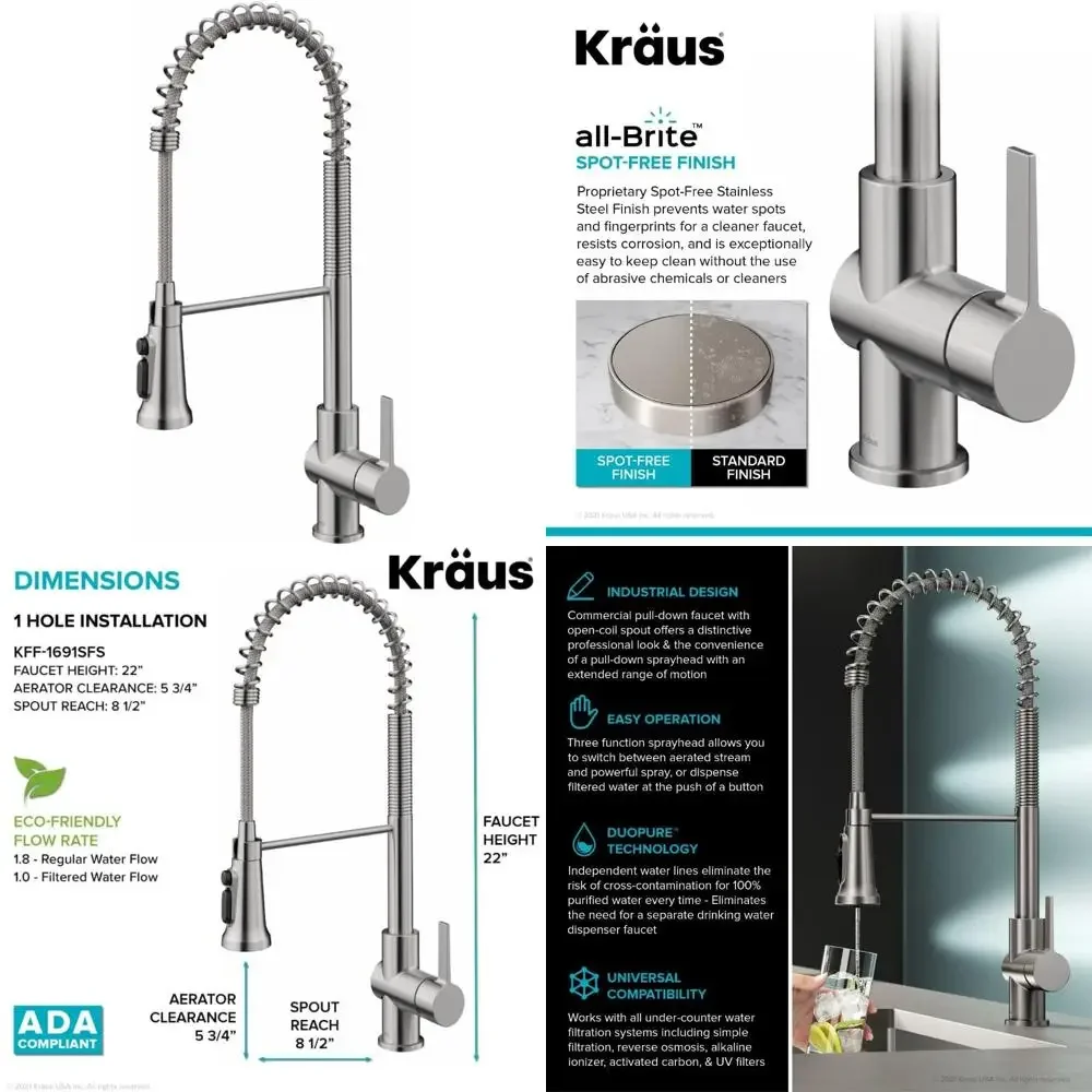 

KRAUS Britt двухфункциональный выдвижной смеситель с одной ручкой для систем фильтрации воды на кухне