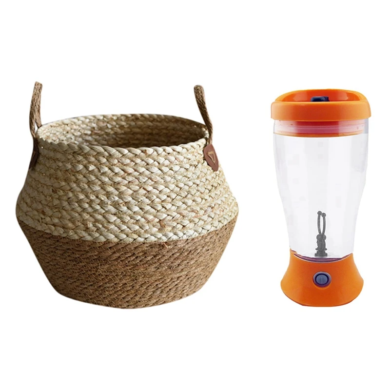 

Foldable Natural Seaweed Weaving Flower Pot Seagrass Wicker Basket L & Automatic Coffee Milk Blenders Cup Shaker