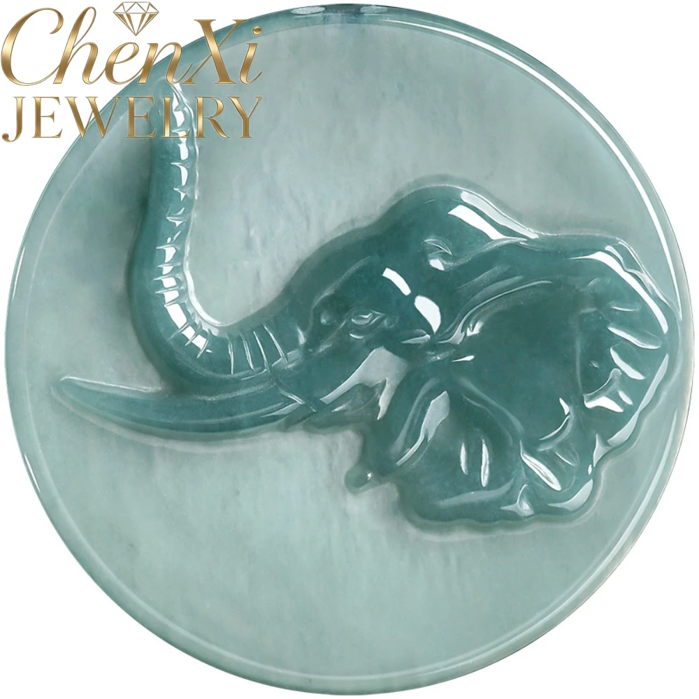 Genuine Natural Myanmar Grade A Icy Blue Water Jadeite Elephant Pendant Hand Carved Necklace Unisex Fashion Daily Jewelry Gift