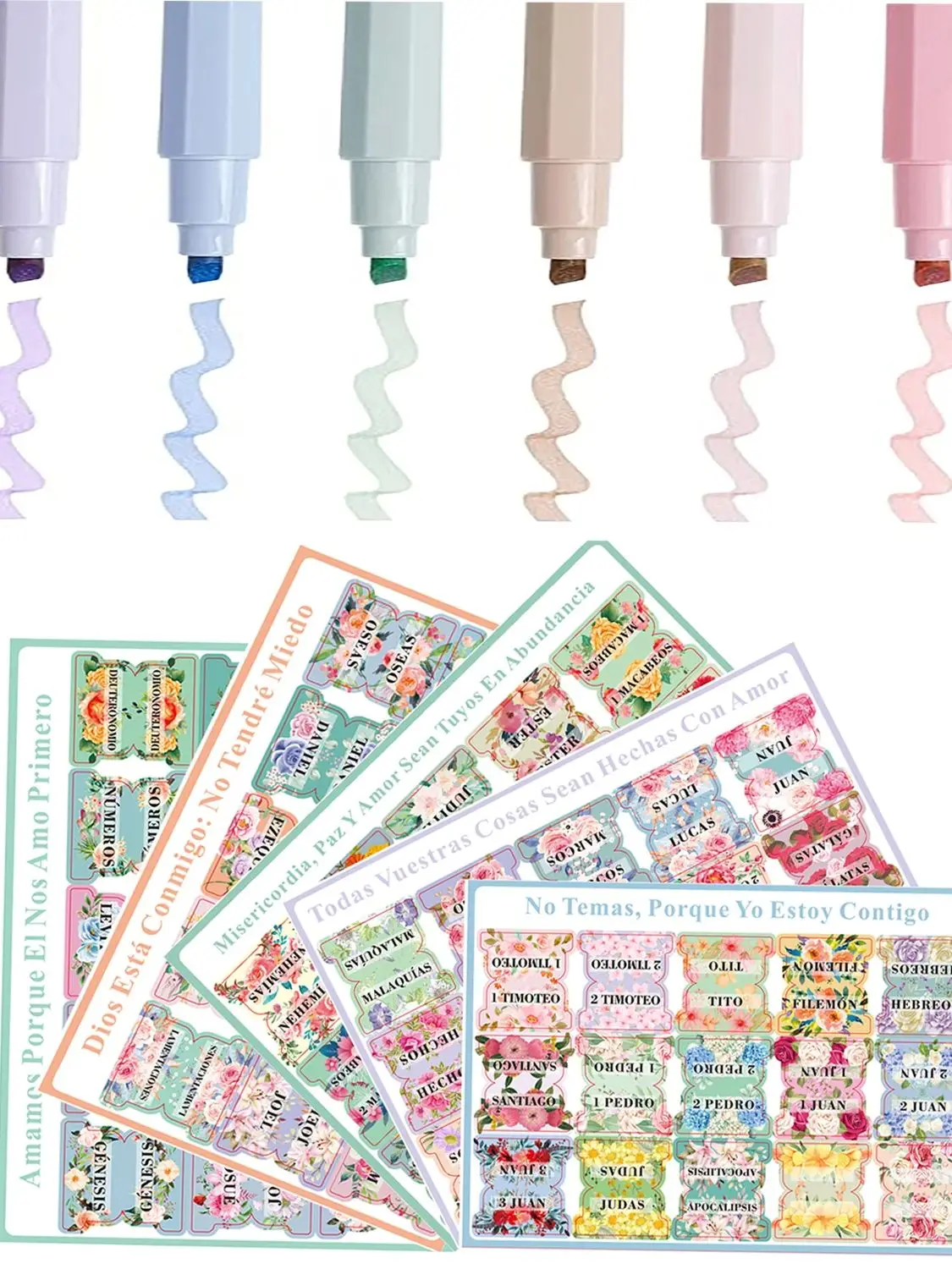 Spanish Bible Tabs, Morandi Spanish Bible Tabs+ 6Pcs Bible Highlighter Pen,Spanish Bible Tabs for Women and Men