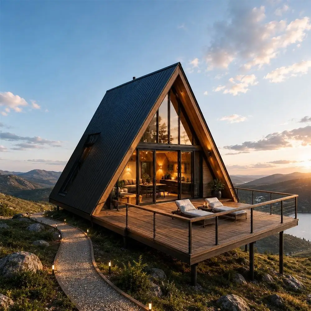 Mobile Home Prefab House 2 Bedroom Modular Prefabricated Houses Light Steel Frame Modern Triangular-Shaped Villas Vacation Room