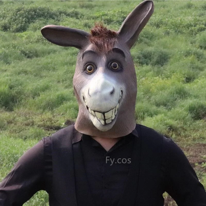 

Donkey Costume Animal Latex Hood Novelties Party Cosplay Props Accessories Funny Fluffy Hat Full Face Halloween Mask for Men