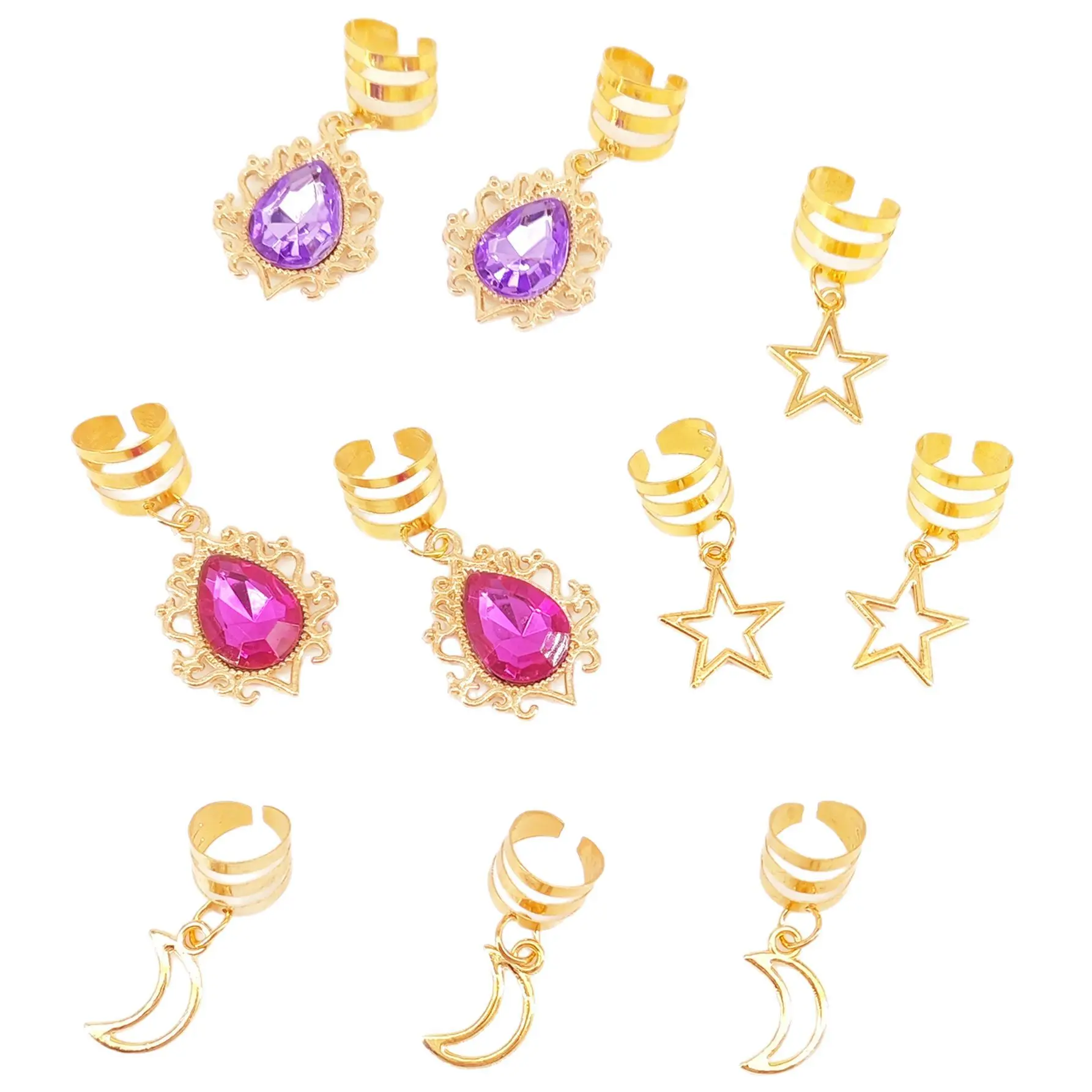 10 قطعة نجمة الذهب القمر التجميع تخريمية مطعمة حجر الراين الشعر مجوهرات اكسسوارات قلادة DIY بها بنفسك الشعر الخرز تجديل مقاطع الشعر #6