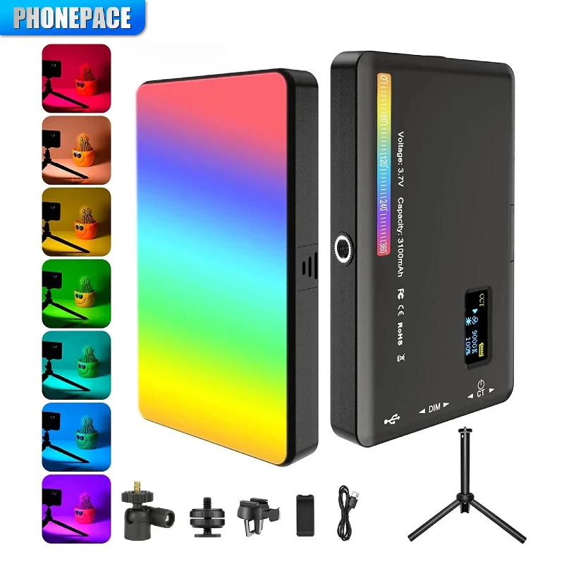

LED RGB Camera Light Full Color Output Video Light Kit Dimmable 2500K-9000K Bi-Color Panel Light CRI 95+ Rechargeable 3300mAh