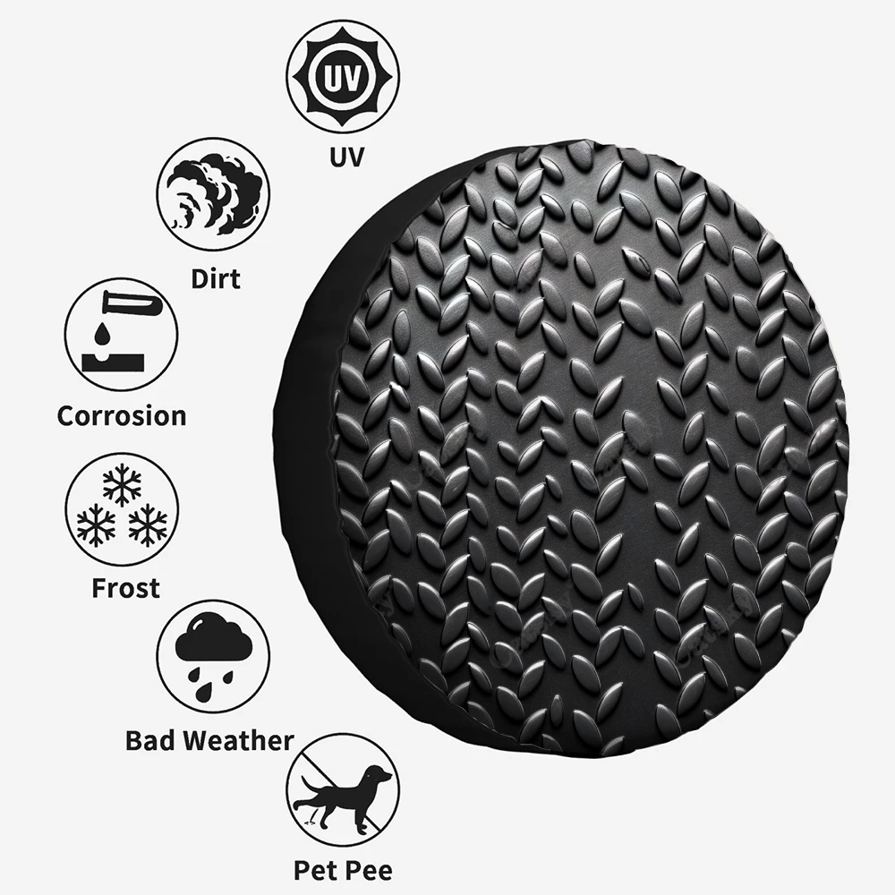 Steel Plate Metal Stanless Pattern Polyester Universal Spare Wheel Tire Cover Custom Tire-Covers for Trailer RV SUV Truck Camper