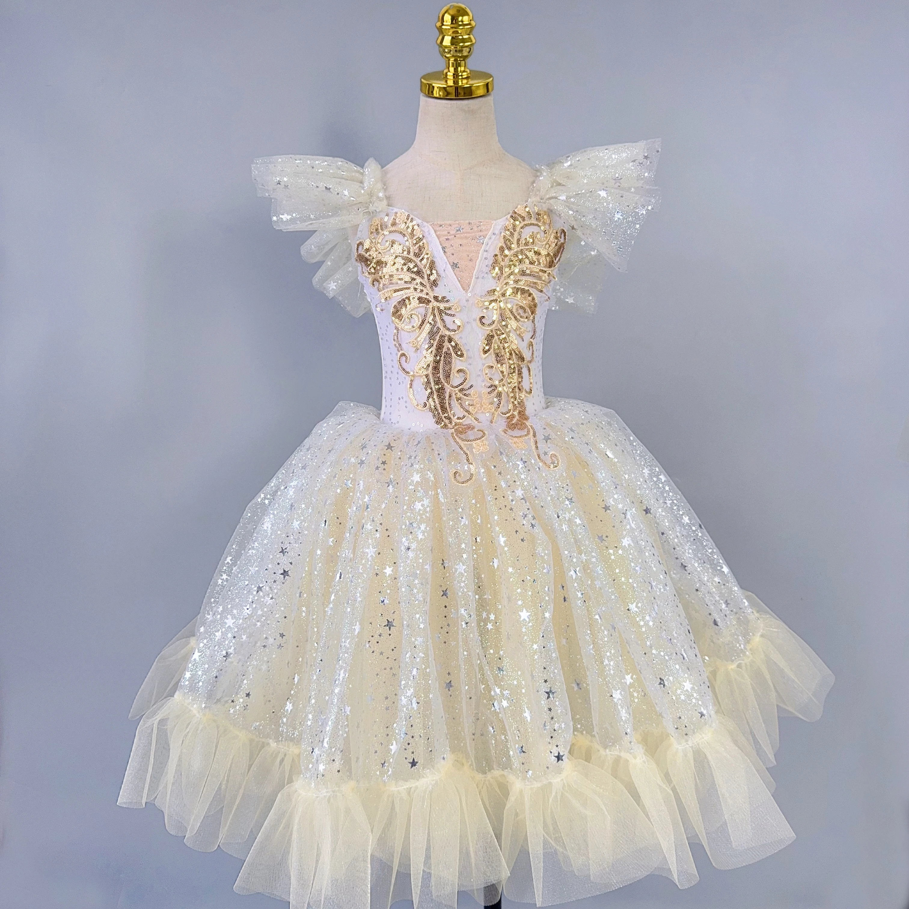 Robe Tutu de Ballet romantique pour enfants, jupe de danse pour filles, jupe de Ballet à paillettes dorées, vêtements de spectacle de Ballet, robe de princesse longue