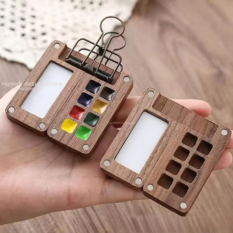 

8/15 Grid Portable Sketchbook Palette, Mini Walnut Wood Color Palette Box Travel Watercolor Case For Drawing(Without Colors)