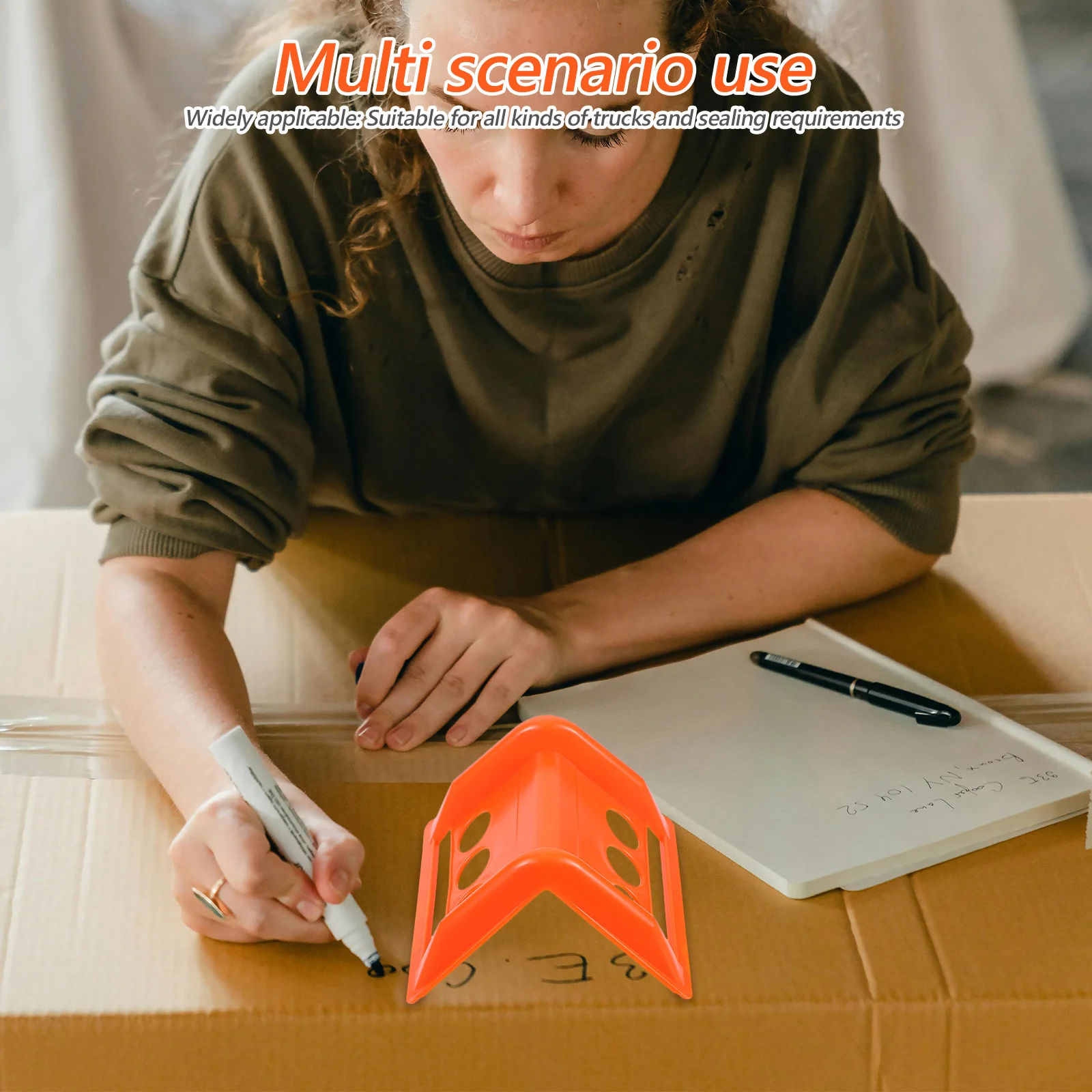 ตัวป้องกันมุมขอบสีส้ม 1 ชิ้น ทำจากพลาสติก สำหรับรถพ่วงพื้นเรียบ ใช้กับสายรัดแบบมีตัวล็อค สำหรับรถบรรทุก