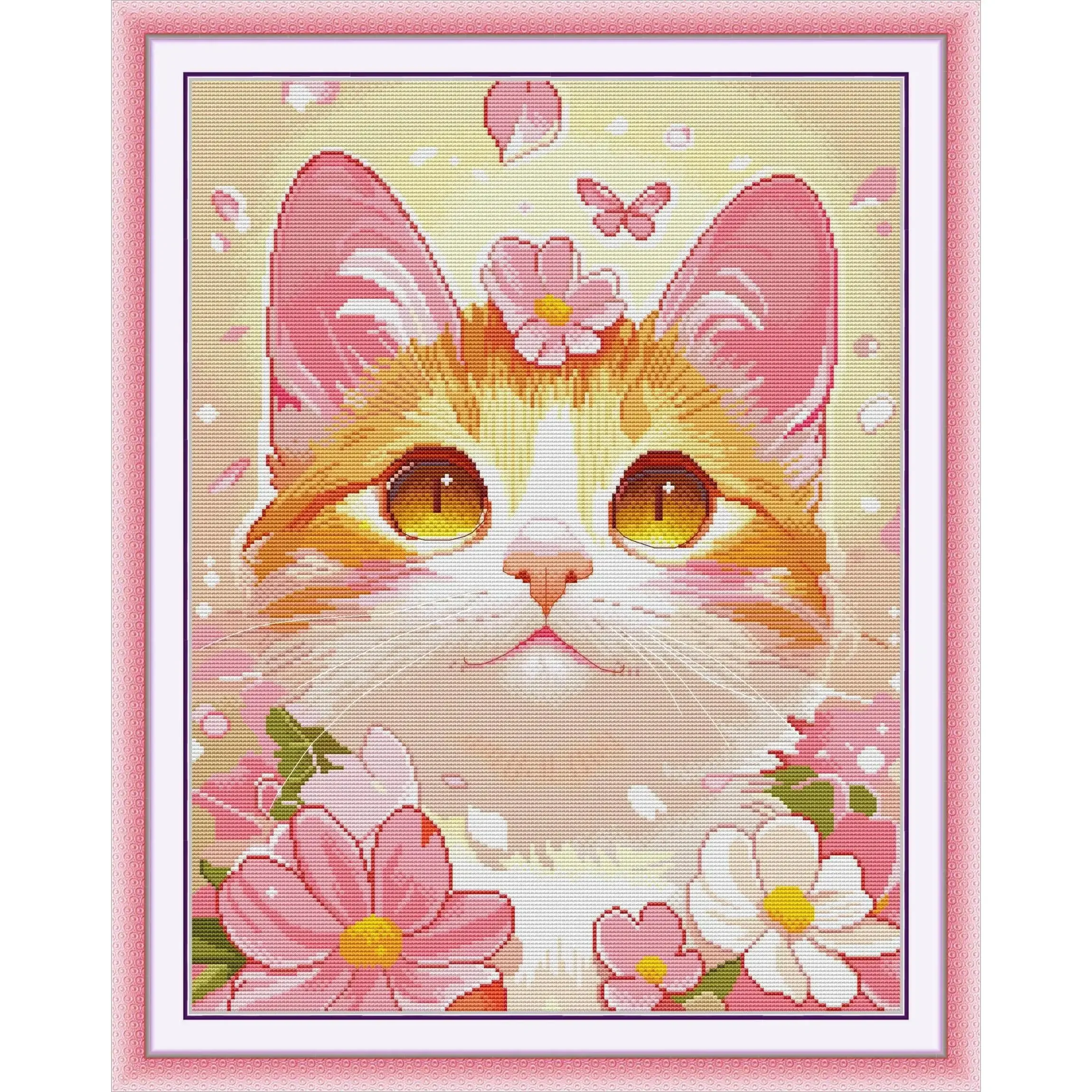 Joy Sunday Pre-printed Cross Stitch Kit  Easy Pattern Aida  Stamped Fabric Embroidery Set-Lovely Cat