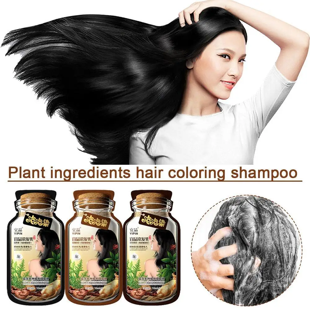 Bubble Hair Dye Natural Plant Extracts Hair Coloring Shampoo for Covering White Hair Mild Formula for Men Women