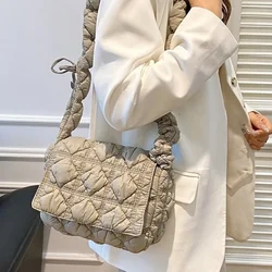 Ins Style Pleated Nylon Flap Shoulder Bag Small Diamond Lattice Lightweight Underarm Bag Versatile Elegant Women Crossbody Bag